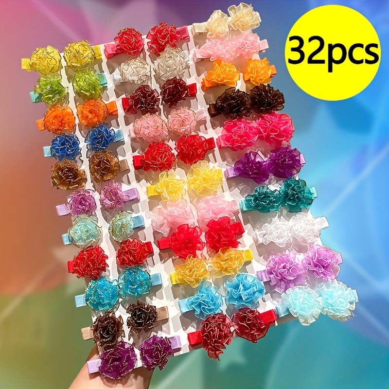 32 Kẹp Tóc Vải Dễ Thương Nhiều Màu Sắc, Kẹp Tóc Nổ Nhỏ Cho Bé Gái