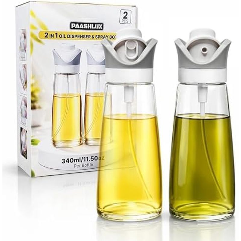 o pack 11.5 Oz Bottles, Glass Olive Oil Sprayer For Cooking, Baking, Air Fryer, Salad And BBQ, Contr