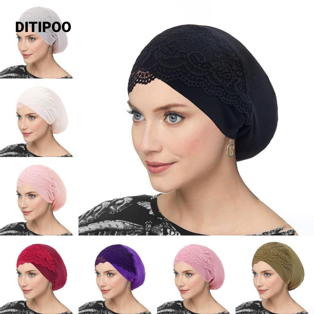 DITIPOO Inner Hijab Undercap, Mũ Hijab ren co giãn thoáng khí, Mũ ống Hijab mềm thời trang để cầu ng