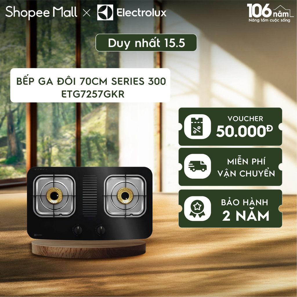 Free giao lắp - Bếp ga đôi Electrolux 70cm Series 300 với 2 vùng nấu 3.0kW/3.0kW ETG7257GKR