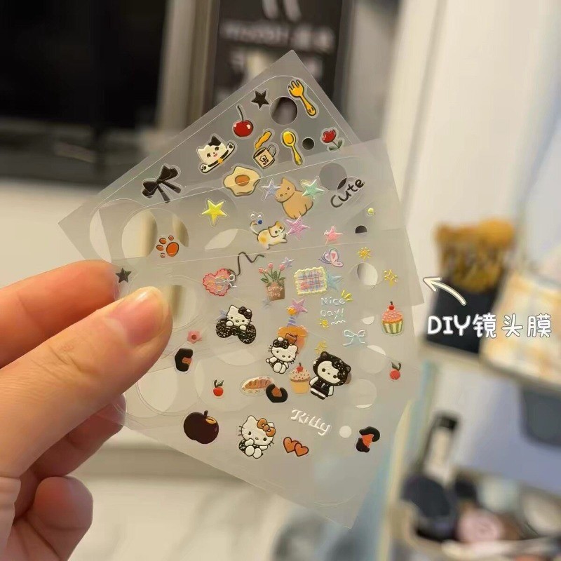 Kawaii Long Lanh Gấu Thỏ Dachshund Decal iPhone Ống Kính Phim Cho iPhone 17 17 Pro Max Vòng Bảo Vệ C