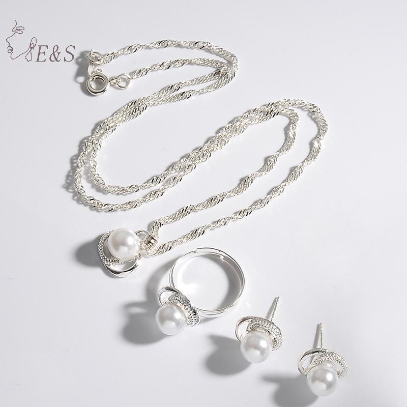 Set Trang Sức Cô DâuFake Pearls và Mạ Bạc: Hoa, Bướm Earings & Nhẫn cho Ngày Cưới