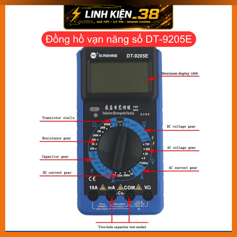 Đồng hồ vạn năng số DT-9205E giá rẻ, đầy đủ tính năng đo. linhkien_38