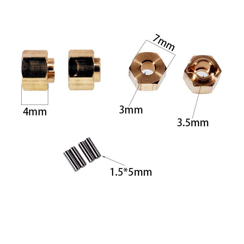Đồng thau 7mm Bánh xe Hex Độ dày 4 / 5 / 6mm cho 1 / 24 RC Crawler FMS FCX24 FCX18 Nâng cấp (FCX24-0