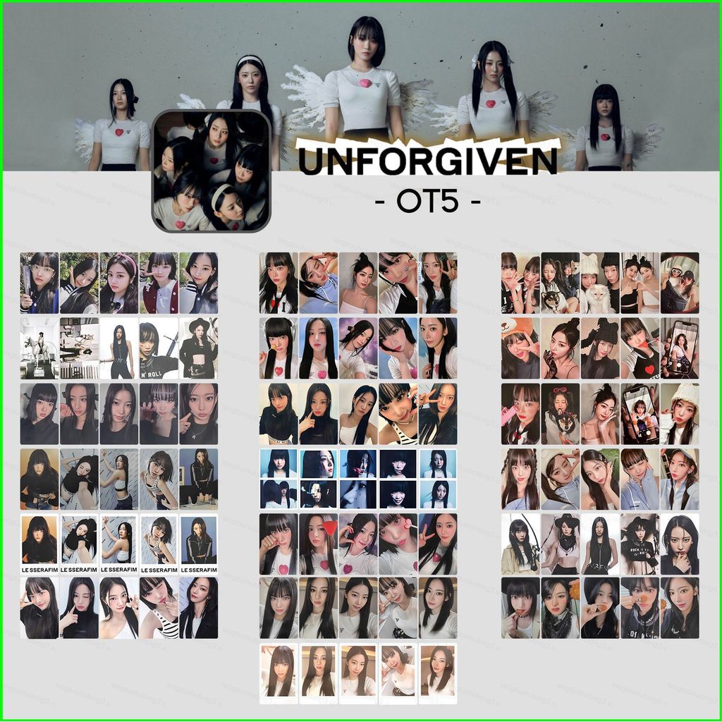 HT3 5 Cái / bộ LE SSERAFIM - Unforgiven OT5 LOMO card photocard ảnh SAKURA KIM CHAEWON HUH YUNJIN KA