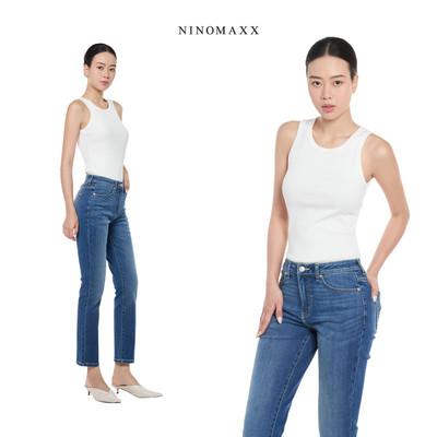 Quần Jean Nữ Ninomaxx Form Straight Xanh Đậm SOFTMOTION HYBRID DENIM Chất Vải Mềm Rũ Co Giãn Nhẹ 2510032