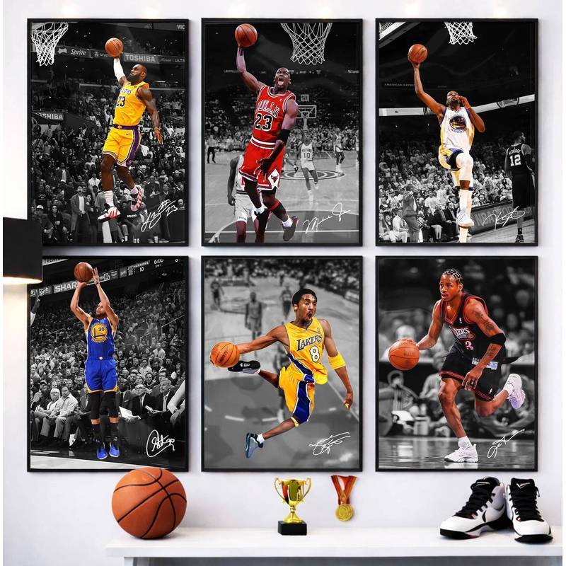 NBA Legends Bóng Rổ Treo Tường Nghệ Thuật Bộ Jordan Kobe LeBron Curry Iverson Durant Trang Trí Phòng