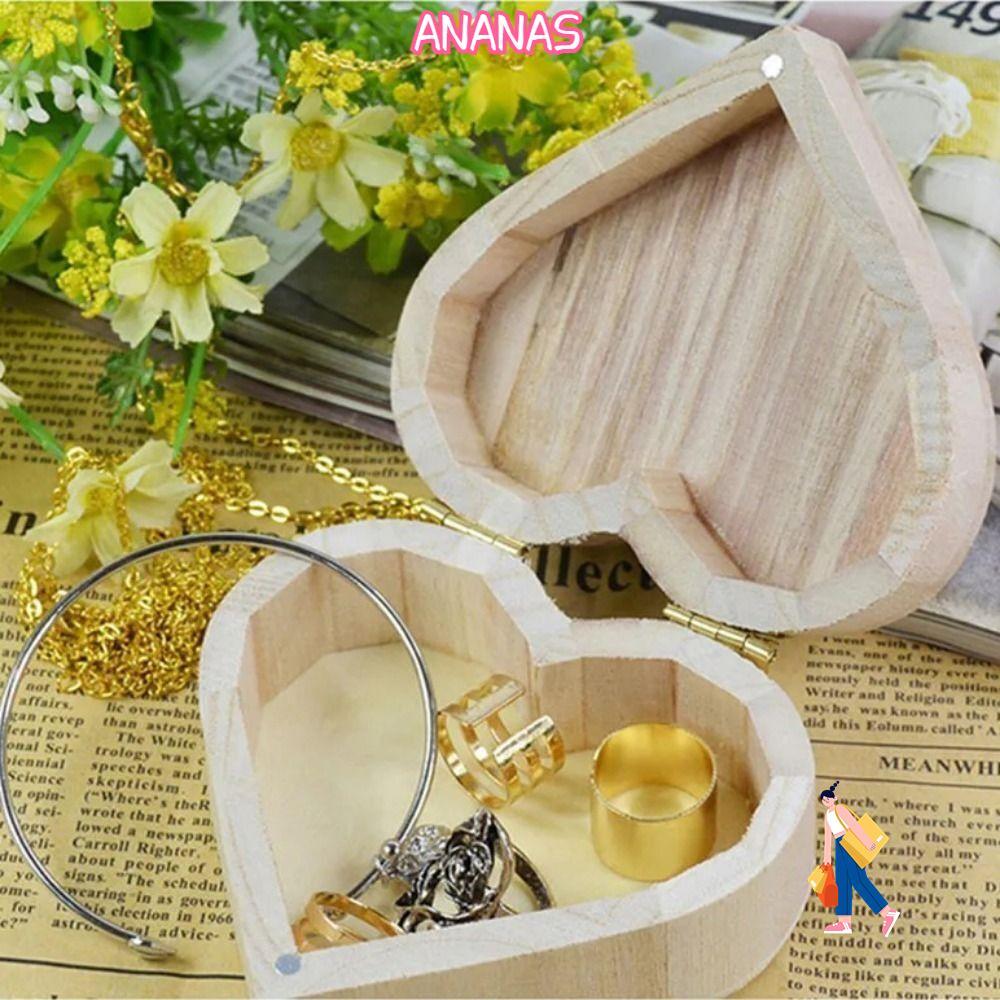 Hộp đựng gỗ ANANAS, Hộp đựng gỗ hình trái tim bằng gỗ, Hộp gói quà tặng chính hãng