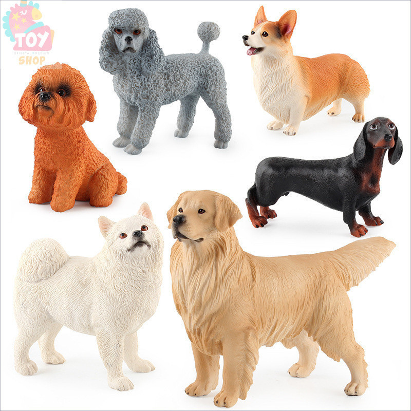 [Sẵn sàng] Tượng chó thực tế Nhiều giống chó Corgi Golden Retriever Model để trang trí máy tính để b