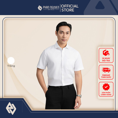 Áo sơ mi cộc tay nam Phan Nguyễn, chất liệu bamboo mềm mát, kháng khuẩn, form regular fit SMC.571