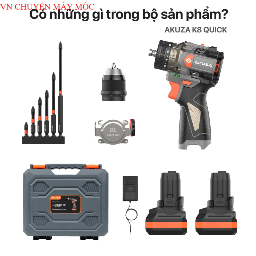 {Bản Nâng Cấp} Khoan AKUZA K8 Có Búa- Không Chổi Than Đầu Kẹp Autolook 10mm +quà VN CHUYÊN