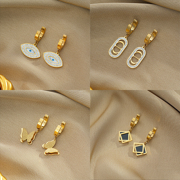 Popular~New Fashion Frosted Butterfly Earrings, Four-leaf Clover Stud Earrings for Women, Korean Sty