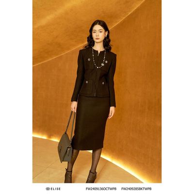 Jupe dạ tweed sợi đen thiết kế Elise FW2409285BKTWPB