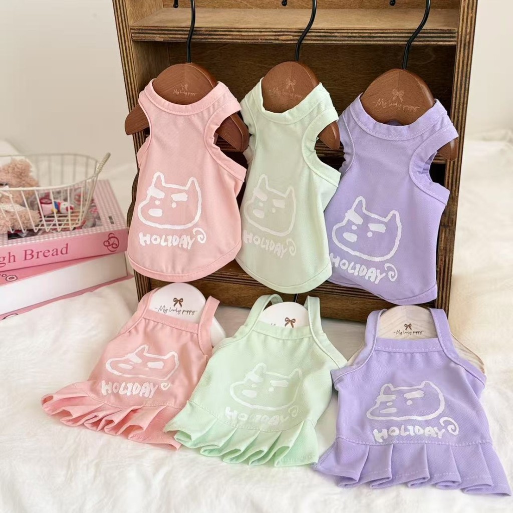 Váy in hình mèo Baju Anjing Kecil Mùa hè thoáng khí S-XXL