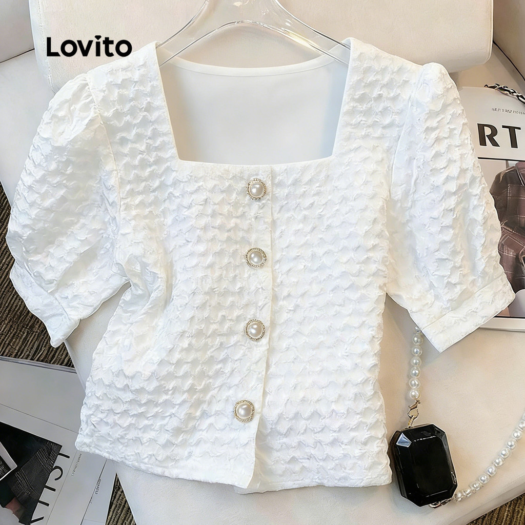 Lovito  Áo sơ mi nữ trắng cài cúc trước mùa Xuân/Hè L182LD067