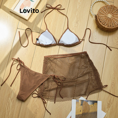 (Kỳ nghỉ) Lovito Bộ Bikini Bộ Bikini vỏ lưới tương phản trơn dành cho nữ LBL18863