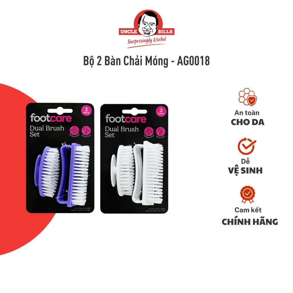 Bộ 2 Bàn Chải Móng UNCLE BILLS An Toàn Chất Lượng Tiện Lợi, Dễ Dàng Làm Sạch Móng - AG0018