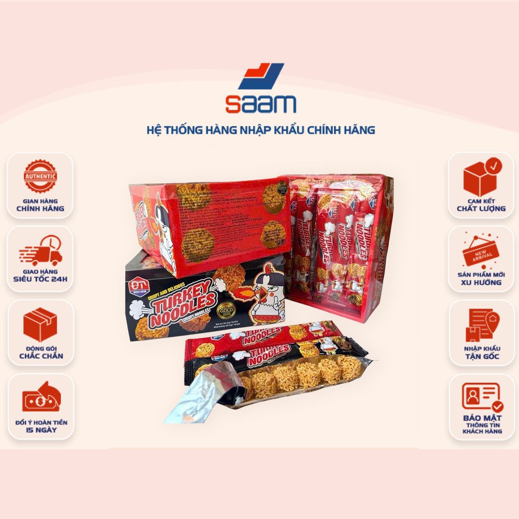 [HỘP 30 GÓI] Mì Tôm Ăn Sống Turkey Noodles Vị Gà Cay Thái Lan 20g - Hộp 30 Gói