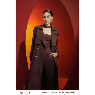 Jumpsuit ngắn đỏ đô thiết kế Elise FW2507123JSKCRD