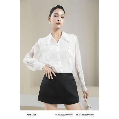 SM tơ trắng đính hoa thêu bô đê thiết kế Elise FF2411050TLORWH