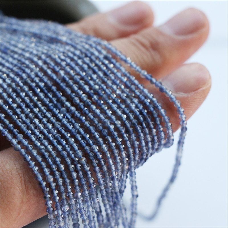 Tự Nhiên Không Tối ưu Hóa Iolite Mặt Tròn Hạt 2 Mm Aquamarine Bán Thành Phẩm Vòng Tay Rời Hạt Tự Làm