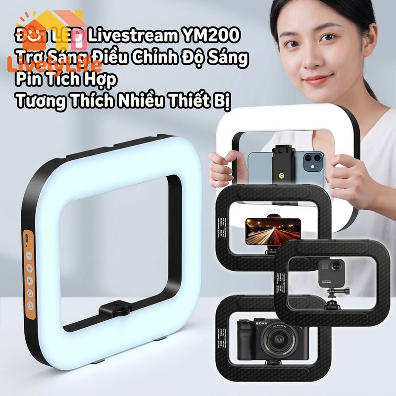 YM200 LED Livestream Vòng Đèn Có Thể Điều Chỉnh Độ Sáng Điện Thoại Camera Video Trang Điểm Studio Di
