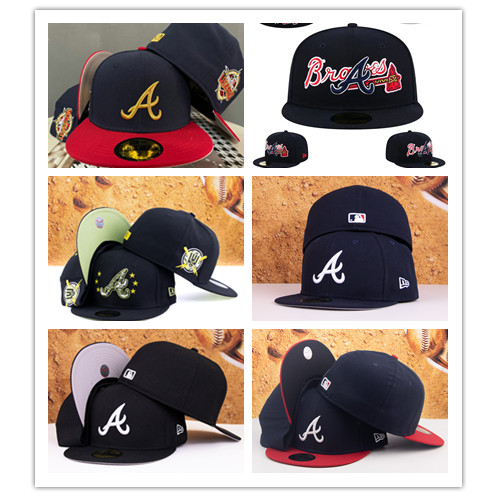 Atlanta Braves Warriors Mũ chống điều chỉnh Hip-Hop Flat Vành Cap 59FIFTY Cap Số Cap Full Cap Armban