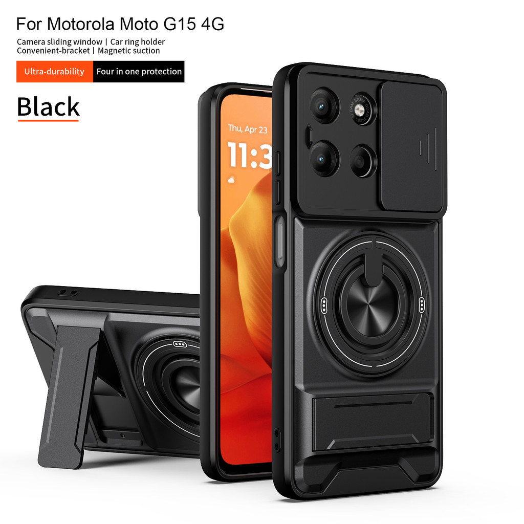 Thích Hợp Cho Motorola G15 G17 Power 4G Ring Stand Ốp Điện Thoại Có Vỏ Máy Ảnh Từ Gắn Xe Ô Tô Chống 