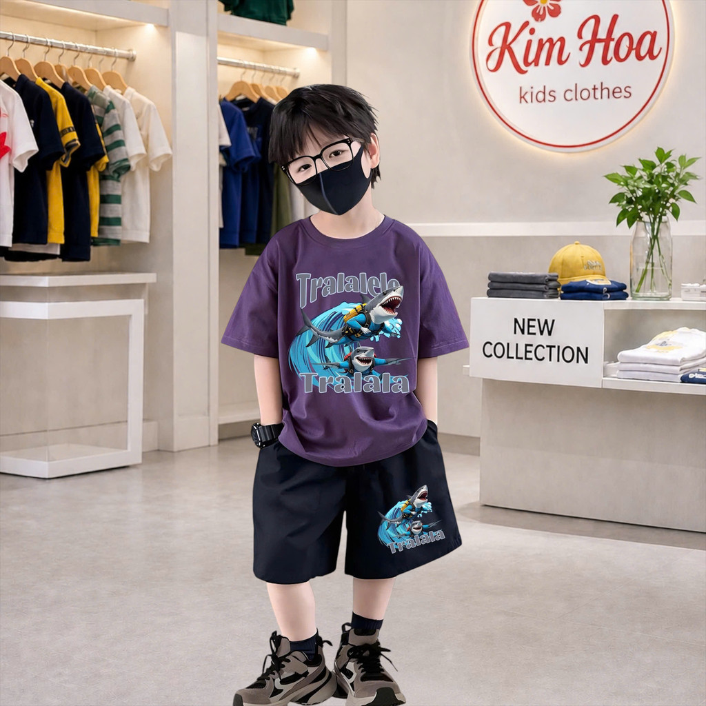 KH05 T(10-50kg) Bộ bé trai cotton co giãn 4 chiều cao cấp - Set áo thun quần short mùa hè size 10-50kg - Kim Hoa Shop