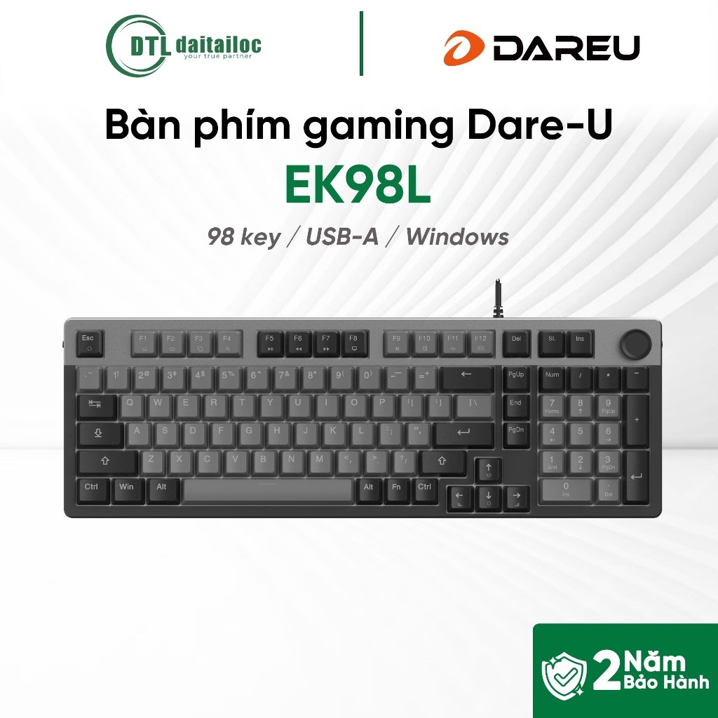 Bàn phím cơ có dây gaming Dare-u EK98L Grey Black Dream switch Led | Chính hãng | Bảo hành 24 Tháng