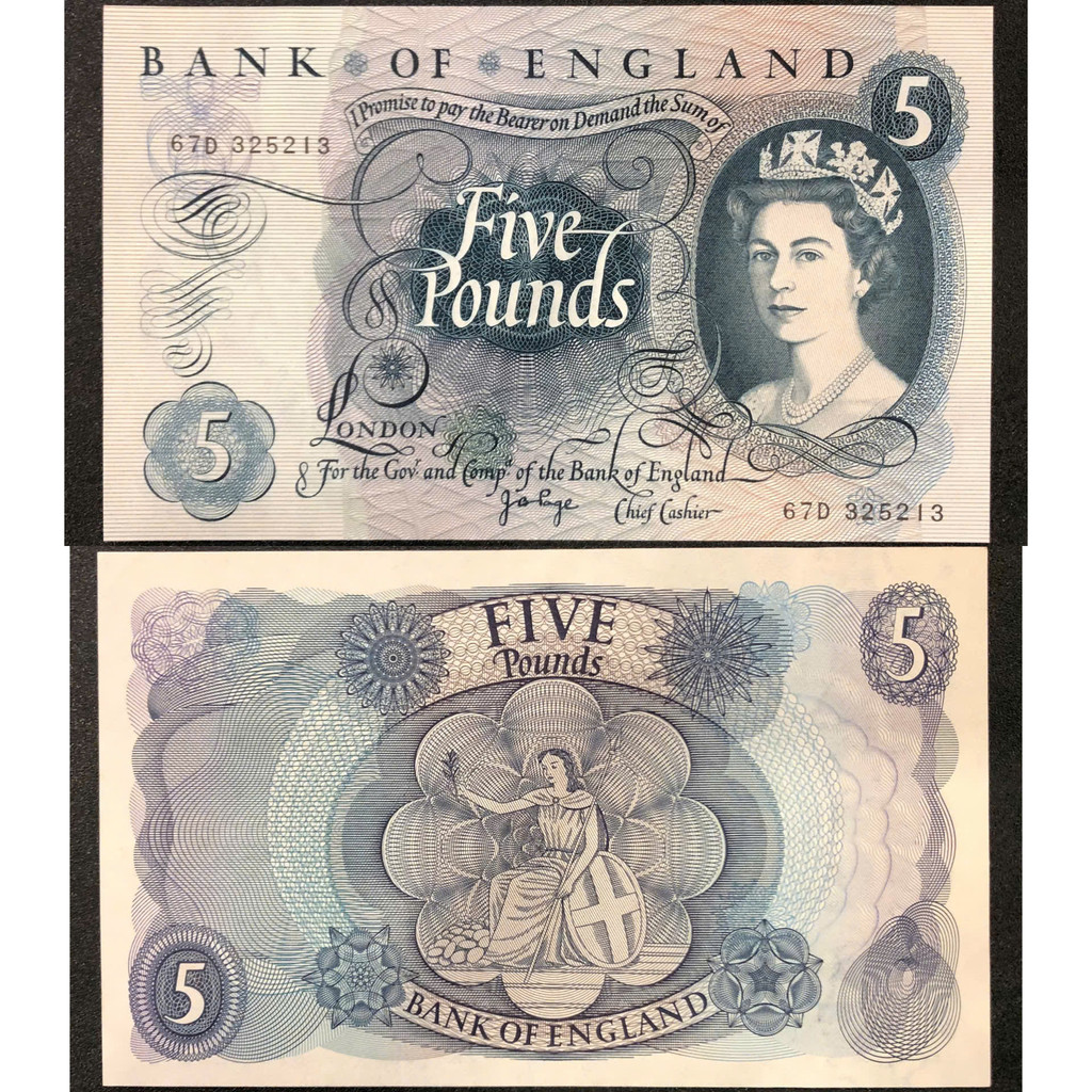 [291269P] Sưu Tầm/Lì Xì Tết /Quà tặng England 5 Pounds 1970-1971 P-375c XF
