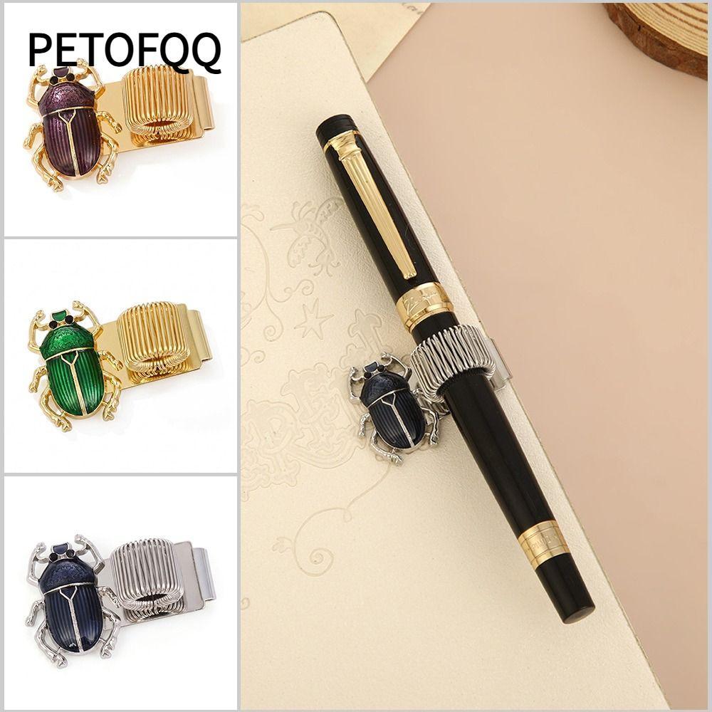 PETOFQQ Scarab Beetle Pen Clip, Scarab Beetle Metal Pen Clip, với Pen Loop Elastic Book Page Marker 