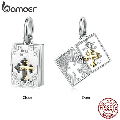 Bamoer Bạc 925 Charm Mở Kinh Thánh Mặt Dây Chuyền DIY Cho Vòng Tay Quà Tặng Cho Nữ