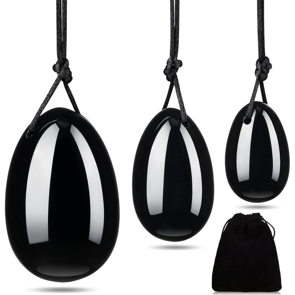 Inbagi 3 Quả Trứng Obsidian Đen Đá Massage Trứng Ngọc Kegel Quả Bóng Yoni Pha Lê Ngọc Massage Đá Cho