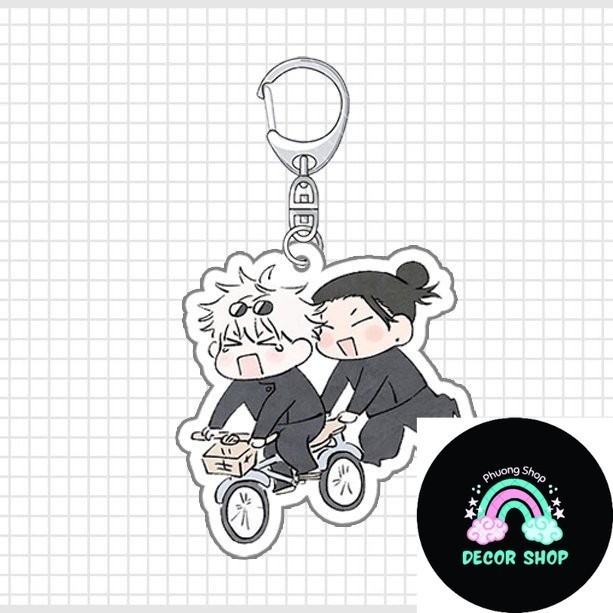 JUJUTSU KAISEN ver GETO X GOJO ver CHIBI BIKE PUSHING War Spell keychain printed with anime chibi mi