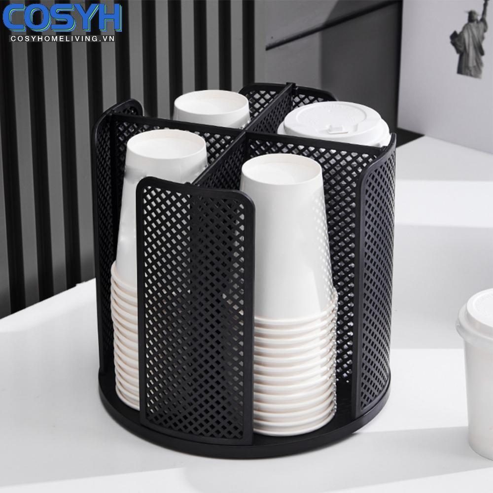 <cosyh>Plastic Rotatable Cup Storage Organizer with Four Compartments for Beverage Cups