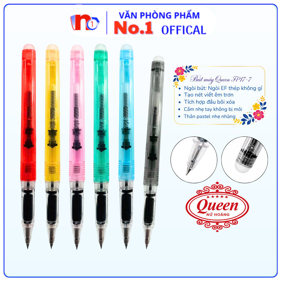 Bút Máy Xóa Được Queen FP17-7 Ngòi Trơn, Viết Êm, Tích Hợp Đầu Bôi, Phù Hợp Cho Người Mới - VPP NO.1