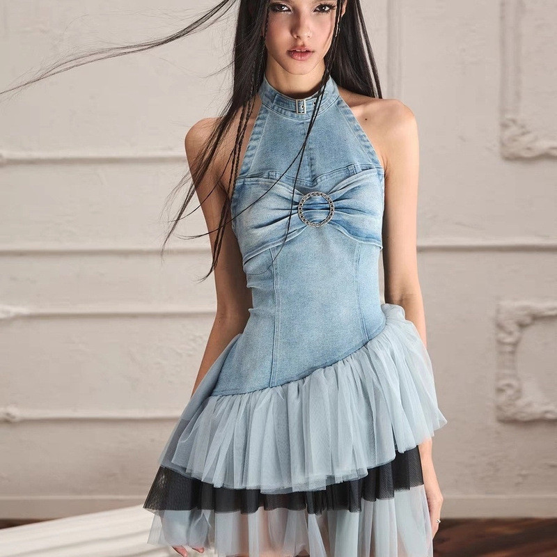 Đầm Pettiskirt Denim Retro Style Thu Đông Cho Nữ