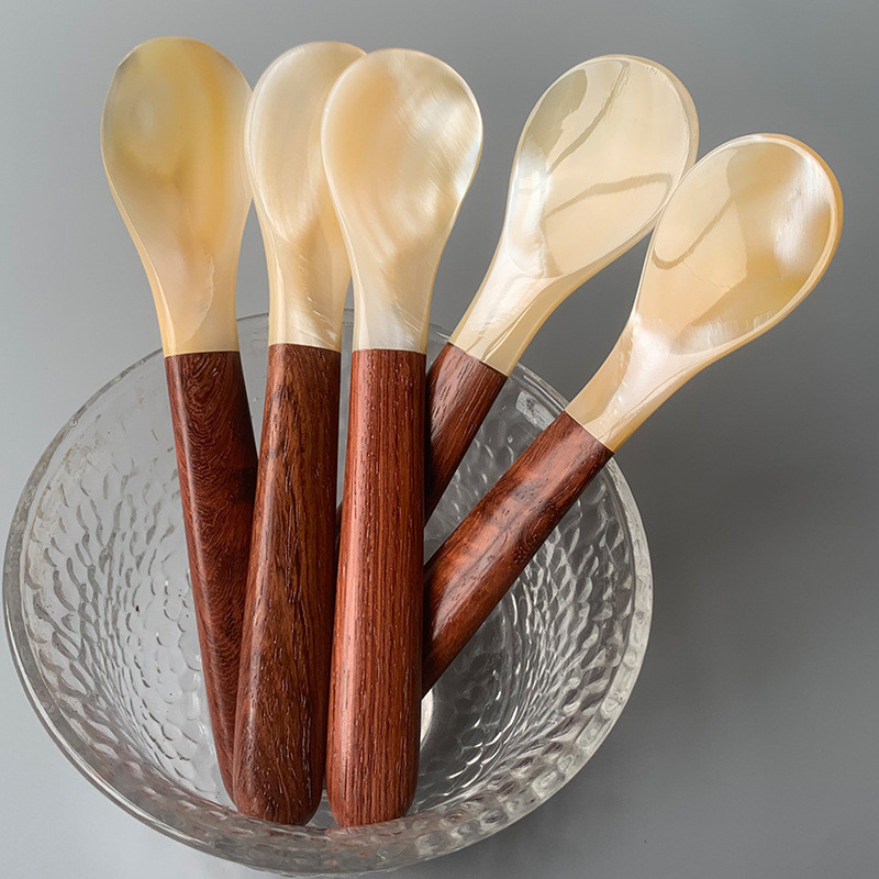 Vỏ Tự Nhiên Thìa Handmade Ngọc Trai Biển Clam Shell Caviar Việt Nam Tay Cầm Bằng Gỗ Vỏ Thìa