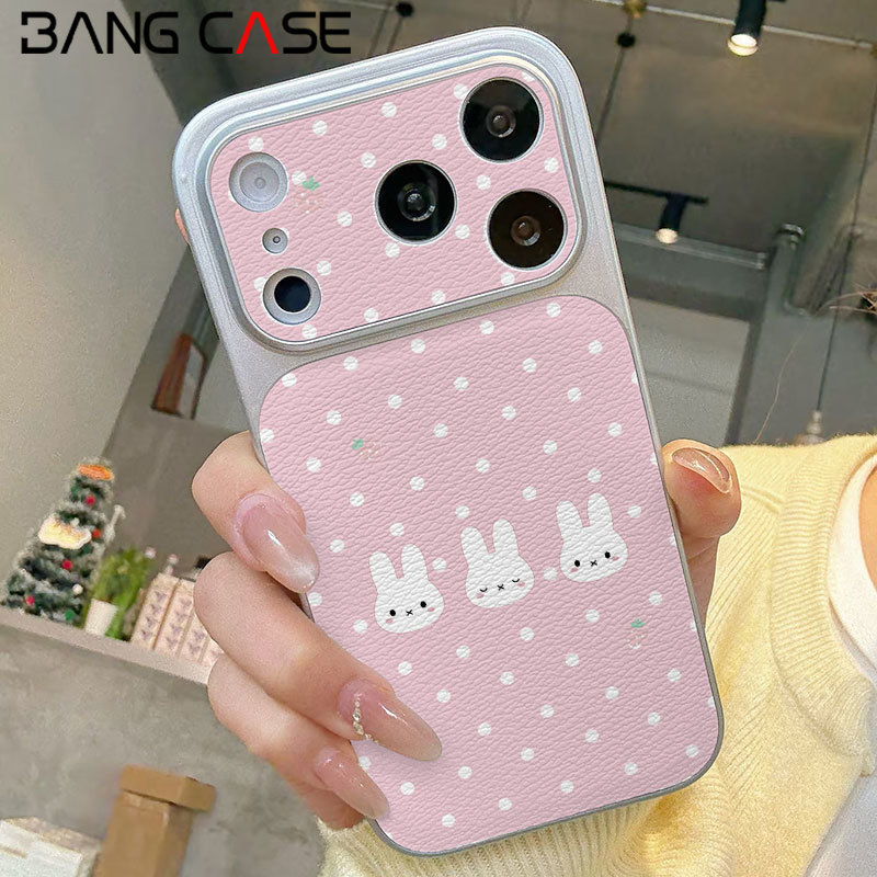 Leather Texture Electroplated Phone Case for IPhone 17 16 15 14 13 12 11 Pro Max Xs Max White Rabbit
