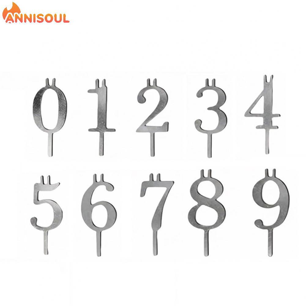 [NISO]Reusable Silver Tone Candle Holders Set Numbers 0 to 9 for Birthday Cake Display