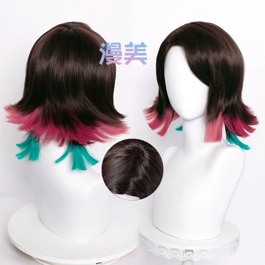 Enmu Cosplay Tóc Giả Anime Kimetsu No Yaiba Tóc Tổng Hợp Chịu Nhiệt Ngắn