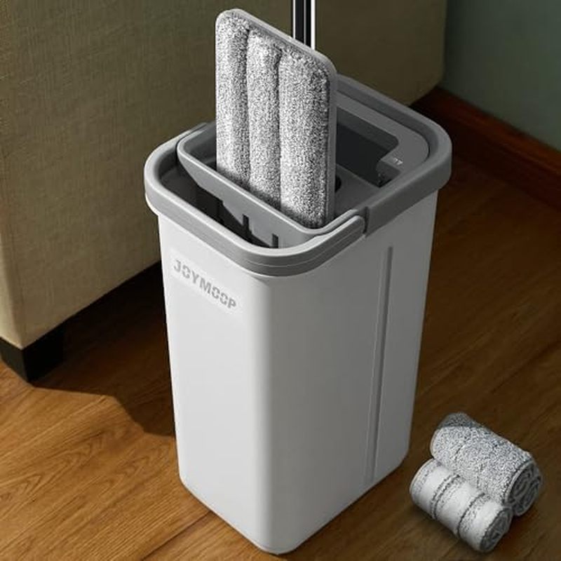 JOYMOOP Mop and Bucket with Wringer Set, Hands Free Flat Floor Mop and Bucket, with 3 Washable Micro