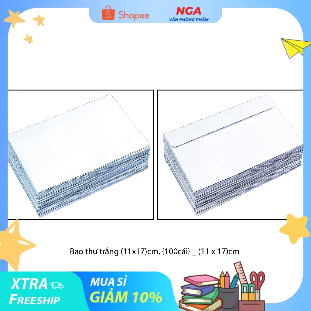 [MUA SỈ GIẢM 10%] Bao thư, bì thư trắng (11x17)cm, {100cái}
