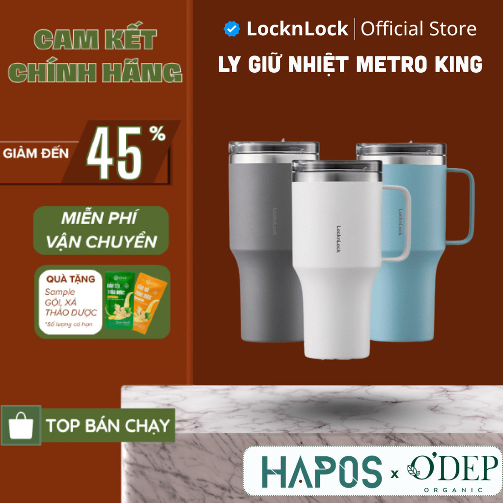 Ly giữ nhiệt LocknLock Metro King 820ml, nắp trượt, inox SUS304, có tay cầm LHC4326 - HAPOS LOF