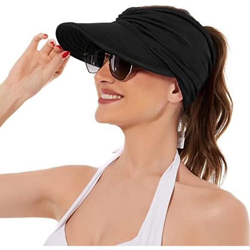 Wide Brim Visor Hats for Women-Lightweight Packable Ponytail Hat, Comfortable Quick-Dry Sun Visor fo