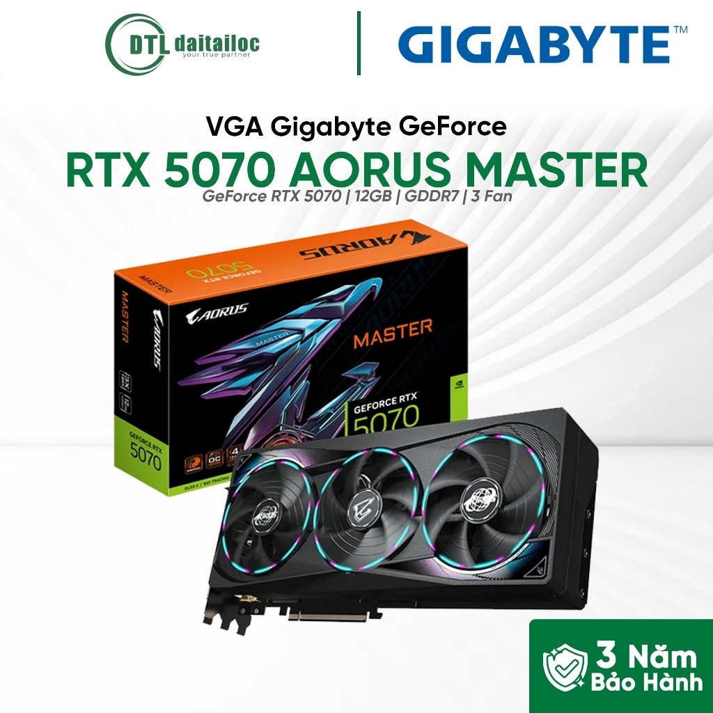 Card màn hình VGA GIGABYTE AORUS GeForce RTX 5070 MASTER | 12GB GDDR7 | RGB Halo | Chính Hãng| Bảo H