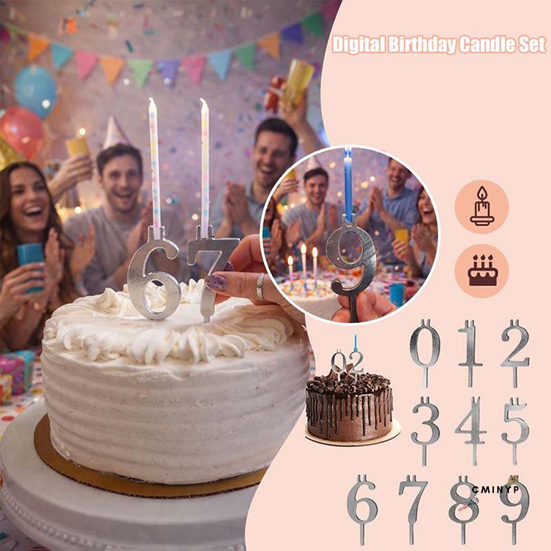 CyinYP Sinh Nhật Candlesti Set 0-9numbers Chúc Mừng Sinh Nhật Bánh Topper Kim Loại Bánh Cưới Topper 
