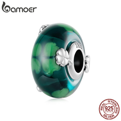 Bamoer Bạc 925 Quyến Rũ Bốn Lá Cỏ Ba Lá Murano Hạt DIY Cho Vòng Tay Quà Tặng Cho Nữ