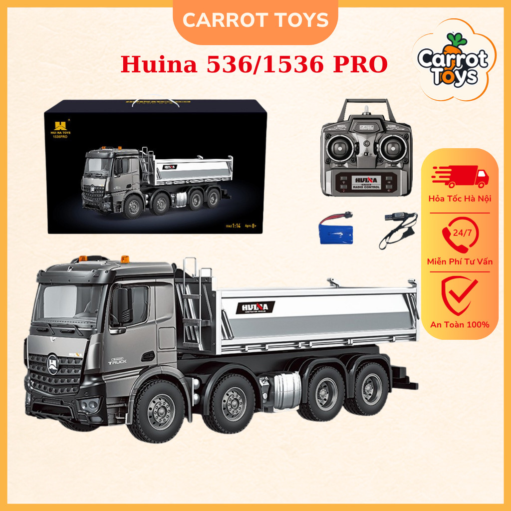 Xe Ben Điều Khiển Từ Xa Huina 536/1536PRO (BẢN NÂNG CẤP) - Thùng Ben Kim Loại, Tỉ Lệ 1:14 Siêu Lớn